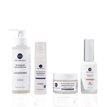 Routine Complète – Gel Nettoyant + Sérum + Hydratant + Écran Solaire Retinight